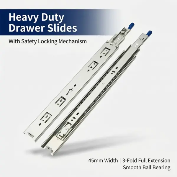 45mm Width 3-fold Full Extension Ball Bearing Drawer Slides With Lock, Heavy Duty Thickened Steel, Guide Rails For Tv Cabinet