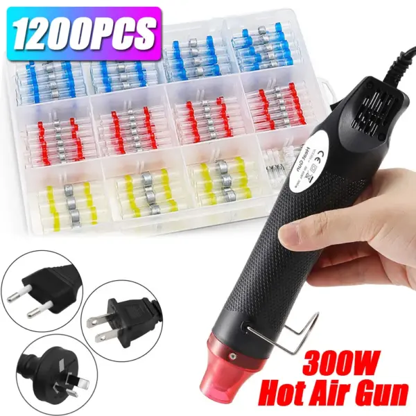 50/300/1200PCS Waterproof Heat Shrink Butt Crimp Terminal Solder Seal Electrical Wire Cable Splice Terminal Kit with 300W Heater