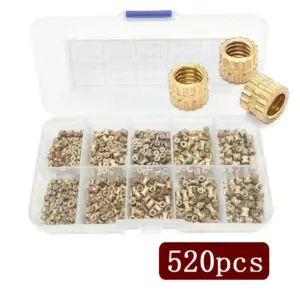 520Pcs M2 M2.5 M3 Threaded Inserts Kit for 3D Printing Components Metric Brass Knurled Nuts Insert by Heat into Plastic Parts