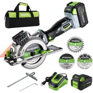 4.5-Inch Compact Circular Saw with 4.0Ah Battery, 3 Blades, 4500RPM, Laser Guide, Max Cutting Depths 90° at 1-11/16 and 45° at 1
