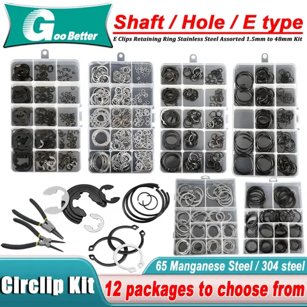 Circlips for Holes / Circlips for Shafts / E Ring Combination Set Clamp Spring Split Washer C-type E-type Circlip Plier Set