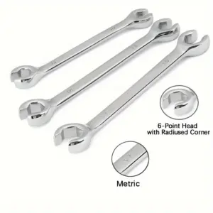3pcsFlare Nut Wrench Set,Metric 6-Point Head,15° Offset Design（10-12，13-14，15-17）mm,Perfect Line Wrench for Car,Air Conditioning
