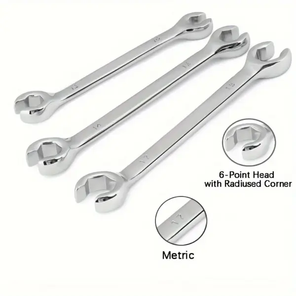 3pcsFlare Nut Wrench Set,Metric 6-Point Head,15° Offset Design（10-12，13-14，15-17）mm,Perfect Line Wrench for Car,Air Conditioning