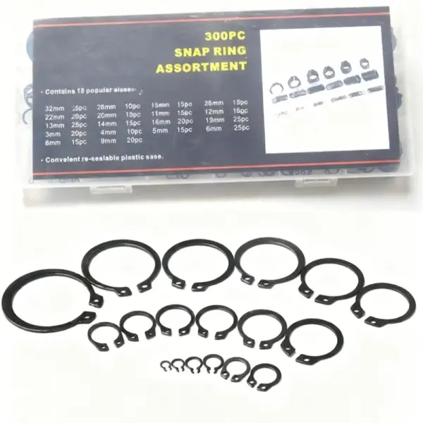 300pcs Internal Circlip Assortment Kit 3mm-32mm Retaining Ring Snap Ring C Clip Washer set kit 65Mn Steel for metal shaft hole