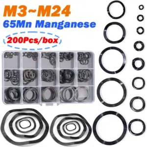 Wavy Spring Washers Assortment Kit M3~M24 65Mn Manganese Three-Wave Crest Black Gasket Spring Gasket Elastic Washers Set Box