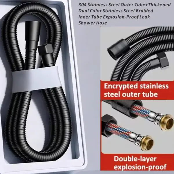 1.5/2/3M Black Stainless Steel Braided Inner Tube Flexible Shower Hose Long Bathroom Shower Pipe Extension Bathroom Accessories