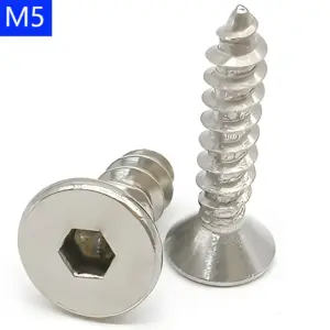 M5 5mm Hex Socket Screws Flat Head Bolts Allen Countersunk Self-Tapping
