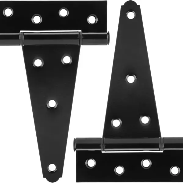 6 Inch T-Strap Heavy Duty Shed Door Hinges, Black Tee Hinges for Wooden Fences, Rustproof (2 Pack)