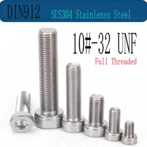DIN912 10#-32 UNF SUS304 A2 Stainless Steel Hex Socket Knurled Cap Head Bolts Allen Key Screws Full Threaded