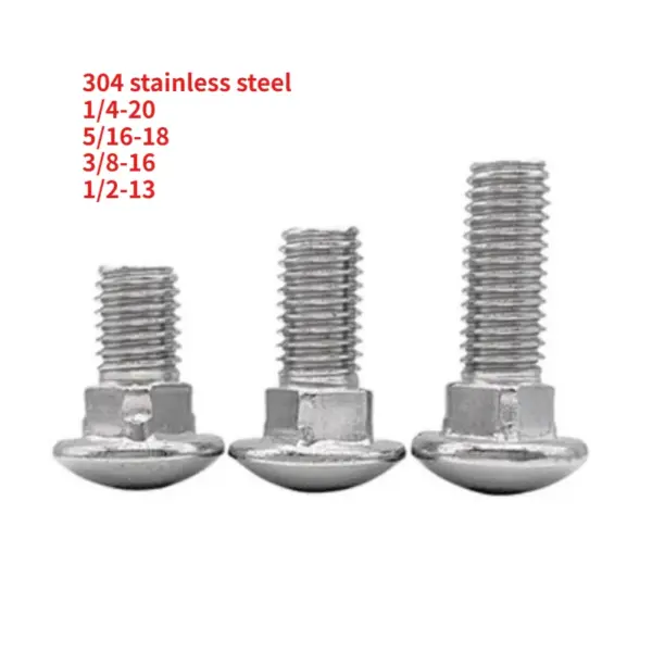 5-20pcs 1/4-20 5/16-18  3/8-16  1/2-13 UNC Threaded 304 Stainless Steel Truss Round Head Square Neck Carriage Screw Coach Bolt
