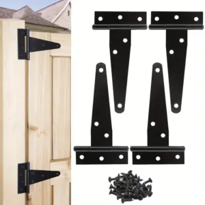 4Pcs Heavy Duty T-Strap Door Hinges Rustproof Wrought Iron Rustproof Cabinet Hinges for Wardrobe Furniture Door Door Hinges