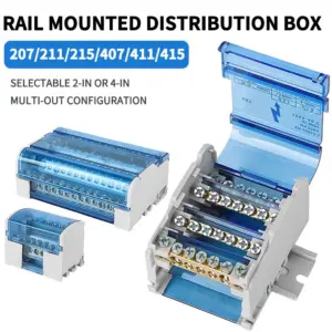 UK207/211/215/407/411/415 DIN Rail Terminal Block-125A Distribution Box 1/2 In Several Out, Electrical Junction Box