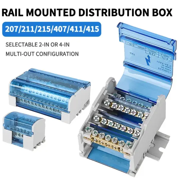 UK207/211/215/407/411/415 DIN Rail Terminal Block-125A Distribution Box 1/2 In Several Out, Electrical Junction Box