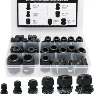 Waterproof Nylon Cable Glands Kit 50pcs NPT 1/4" to 1-1/4" for Electrical Box Strain Relief