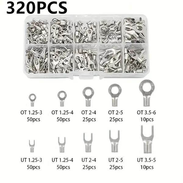 320pcs Quick connect panel matching U-shaped crimping connector - Non insulated ring fork terminal connector kit