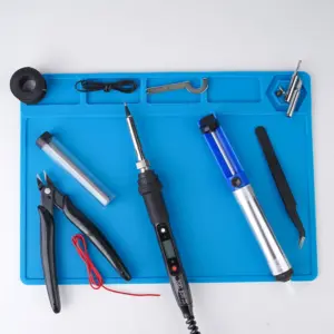 Anti-Static Silicone Soldering Mat Heat Resistant Workbench Soldering Pad for Electronics Phone PCB Repair Black/Blue