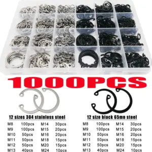 1000/535/250pcs M8-M24 304 Stainless Steel Black Steel C Type Internal Circlip Retaining Clip Snap Ring for Hole Assortment Set