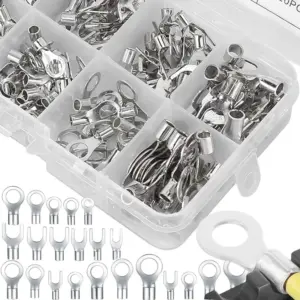 Copper Terminals Assortment Kit Cable Wire Connector Crimp Spade O/Y Type Copper Ring Fork Terminals Insulation Cold-Pressed Kit