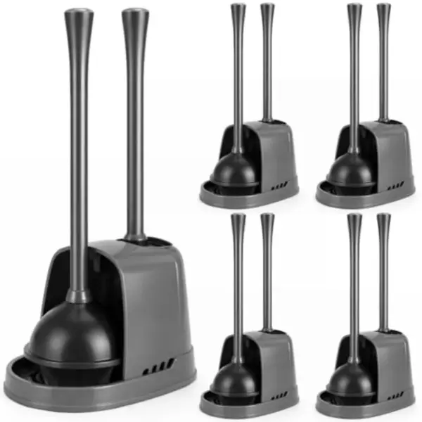 4 Set Toilet Plunger and Brush Set with Ventilated Holder 2 in 1 Toilet Bowl Brush and Heavy Duty Plunger Combo Bathroom Cleani