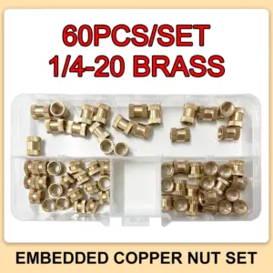60PCS/set 1/4-20 Brass Threaded Heat Insert Nut Inch Size Knurled Hot Melt Molding Injection Embedded Copper Nut of 3D Printing