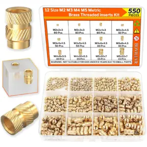 550pcs Heat Set Threaded Inserts Kit - M2 M3 M4 M5 Brass Knurled Nuts for 3D Printing, Plastic, PLA  ABS PETG PP  PPS Materials
