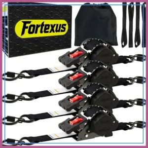 Retractable Ratchet Straps 1'' x 12 ft Tie Downs Automatic Ratchet Straps 1760lb Break Strength for ATV, Trailer, Motorcycle, Scooter, Pickup Truck, UTV, Kayak, 4 Pack