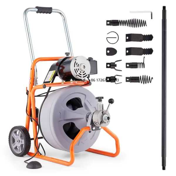 WeWork 100ft 1/2 Inch Sewer Snake Machine 30m 16mm Drain Auger Electric Pipe Cleaner and Drain Cleaning Machine with Cutter