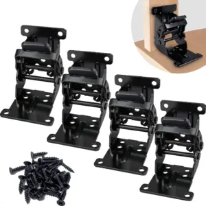 4Pcs Foldable Bracket Folding Locking Hinge Lock Extension Support Bracket Self-Lock Hinge with Screws for Table Bed Leg Feet