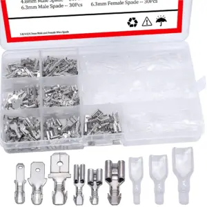 270PCS 2.8/4.8/6.3mm Quick Splice Male and Female Wire Spade Connector Crimp Terminal Assortment Kit with Insulating Sleeve