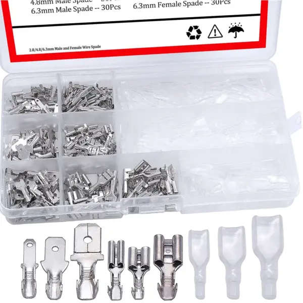 270PCS 2.8/4.8/6.3mm Quick Splice Male and Female Wire Spade Connector Crimp Terminal Assortment Kit with Insulating Sleeve