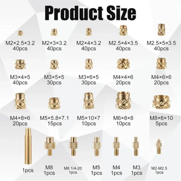 ABYA 407pcs Brass Threaded Inserts for 3D Printing,M2 M2.5 M3 M 4 M5 M6 Female Thread Metric Knurled Nuts Threaded Heat Set