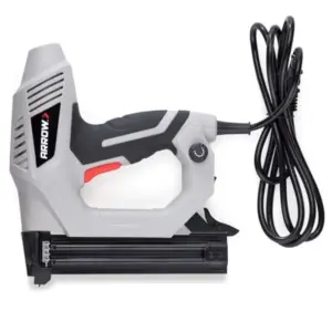 Professional heavy duty electric brad nailer for trim picture frames crafts fencing; steel construction black finish; fast jam-