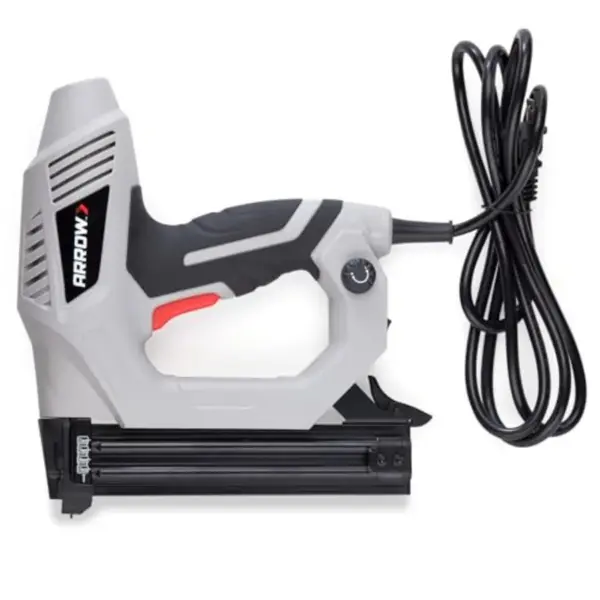 Professional heavy duty electric brad nailer for trim picture frames crafts fencing; steel construction black finish; fast jam-