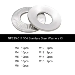 1set M3 M4 M5 M6 M8-M16 NFE25-511 304 Stainless Steel Disc Spring Serrated Lock Washer Knurled Elastic Gasket Assortment Kit Set
