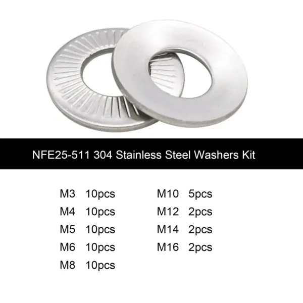 1set M3 M4 M5 M6 M8-M16 NFE25-511 304 Stainless Steel Disc Spring Serrated Lock Washer Knurled Elastic Gasket Assortment Kit Set