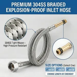304 Stainless Steel Braided Inlet Hose Explosion-Proof Faucet Supply Pipe 40/50/60cm Flexible Water Connector for Kitchen Basin