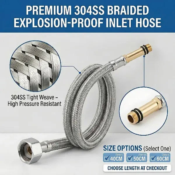 304 Stainless Steel Braided Inlet Hose Explosion-Proof Faucet Supply Pipe 40/50/60cm Flexible Water Connector for Kitchen Basin