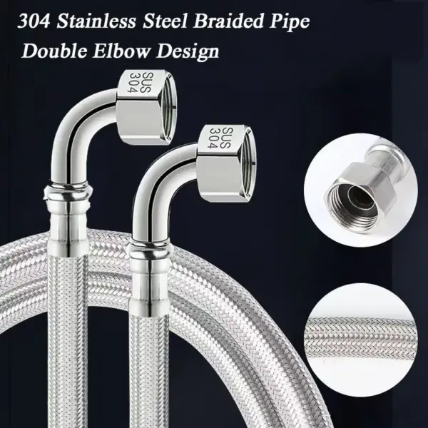 New G1/2" 304 Stainless Steel Braided Hose Flexible Shower Hose Long Bathroom Shower Pipe Extension Bathroom Accessories