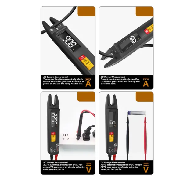 U0 Fork Style AC DC Clamp Meter Featuring Digital Zeroing Auto Ranging Live Wire Detection and Flashlight Function