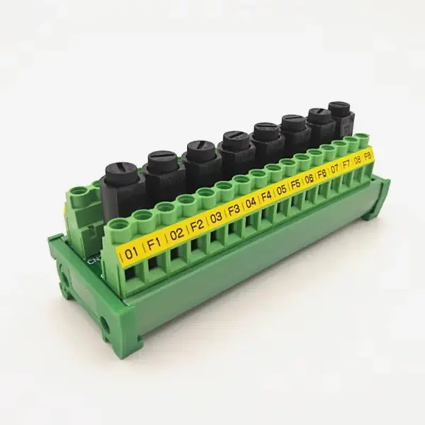 DIN Rail Mount 8 Channel  Fuses 16 Position Screw Terminal Block Distribution Module 10A 5x20mm Black fuse holder.