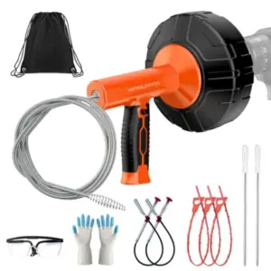 33-Feet Drain Snake Auger Kit, Plumbing snake, Manual or Electric drain snake with Auto-Retract/Feed, for Kitchen, Bathroom, Sh
