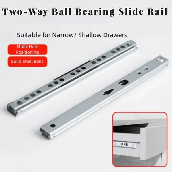 2PCS Smooth Glide Bearing Drawer Slides Two Way Slide Hardware Accessories Drawer Rail 17mm Wide Full Extension