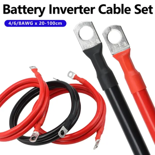 Battery Inverter Cable Set 8/ 6/4AWG with Terminals 20/30/40/50/60/100CM Stranded RV Copper Cord Solar Power Connection Wire