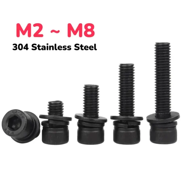 M2 M2.5 M3 M4 M5 M6 M8 Black 304 Stainless Steel Allen Hexagon Hex Cap Head Screw Washer Spring Gasket Combination Bolts