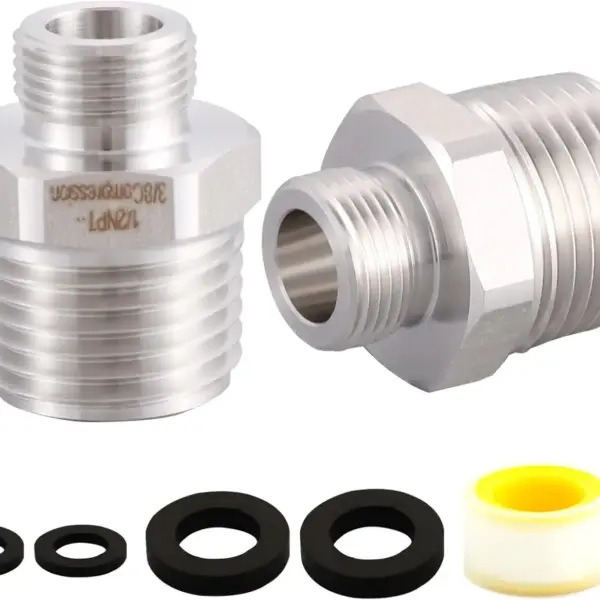 Stainless Steel 304 RV Faucet Adapter, 1/2" to 3/8" Reducer with Compression Fittings for Water Supply (Set of 2)