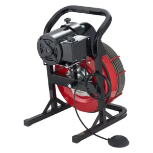 Drain Cleaner Machine 75 FT x 1/2 Inch, Sewer Snake Auger Manual Feed with 4 Cutters & Air-activated Foot Switch for 2" to 6"
