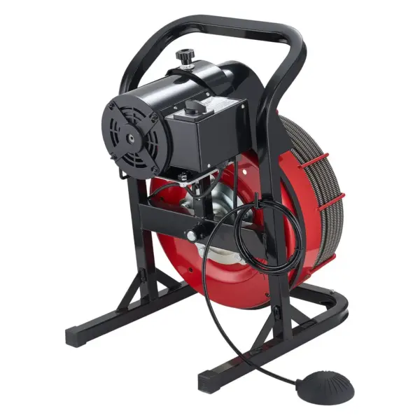 Drain Cleaner Machine 75 FT x 1/2 Inch, Sewer Snake Auger Manual Feed with 4 Cutters & Air-activated Foot Switch for 2" to 6"