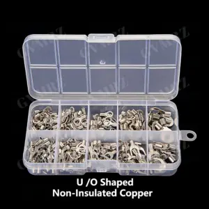 320PCS SMB Non-Insulated Copper Wire Crimp Terminals Connectors Kit Ring & Fork U Shaped O Shaped Cold Pressed Bare Terminals