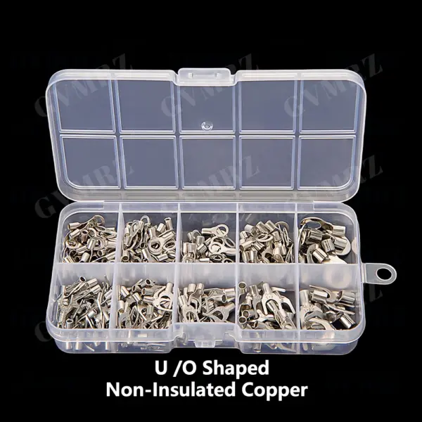 320PCS SMB Non-Insulated Copper Wire Crimp Terminals Connectors Kit Ring & Fork U Shaped O Shaped Cold Pressed Bare Terminals