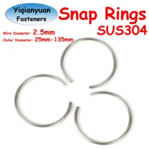 Yiqianyuan 10Pcs d0= 2.5mm SUS304 Stainless Steel Round Wire Snap Rings Hole Retainer Circlips for Shaft OD 25mm to 135mm